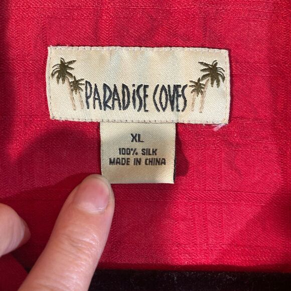 Paradise Coves Shirt Men's Sz XL Red 100% Washable Silk Resort Wear Vacation - Picture 4 of 7
